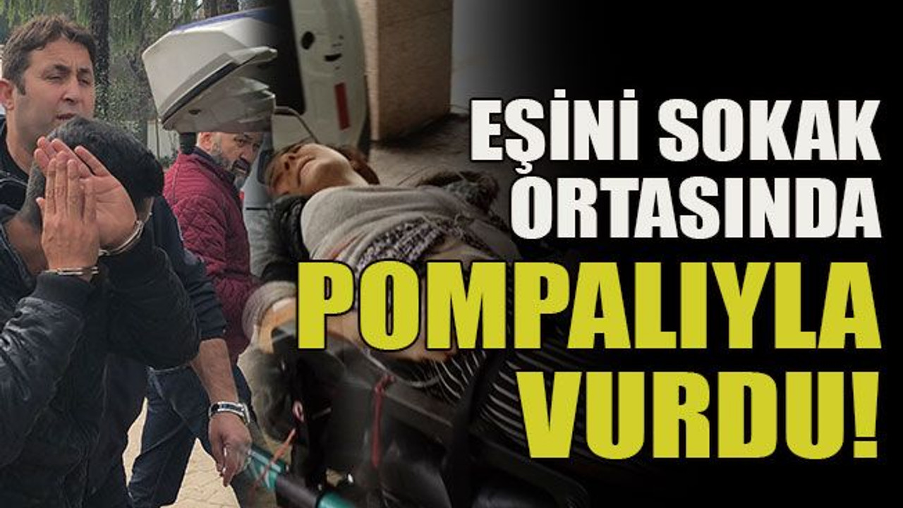 Eşini sokak ortasında pompalıyla vurdu!