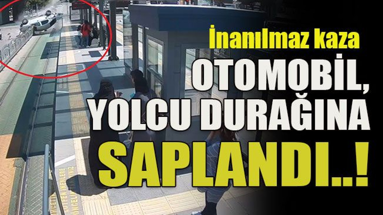 İnanılmaz kaza Otomobil, yolcu durağına saplandı..!