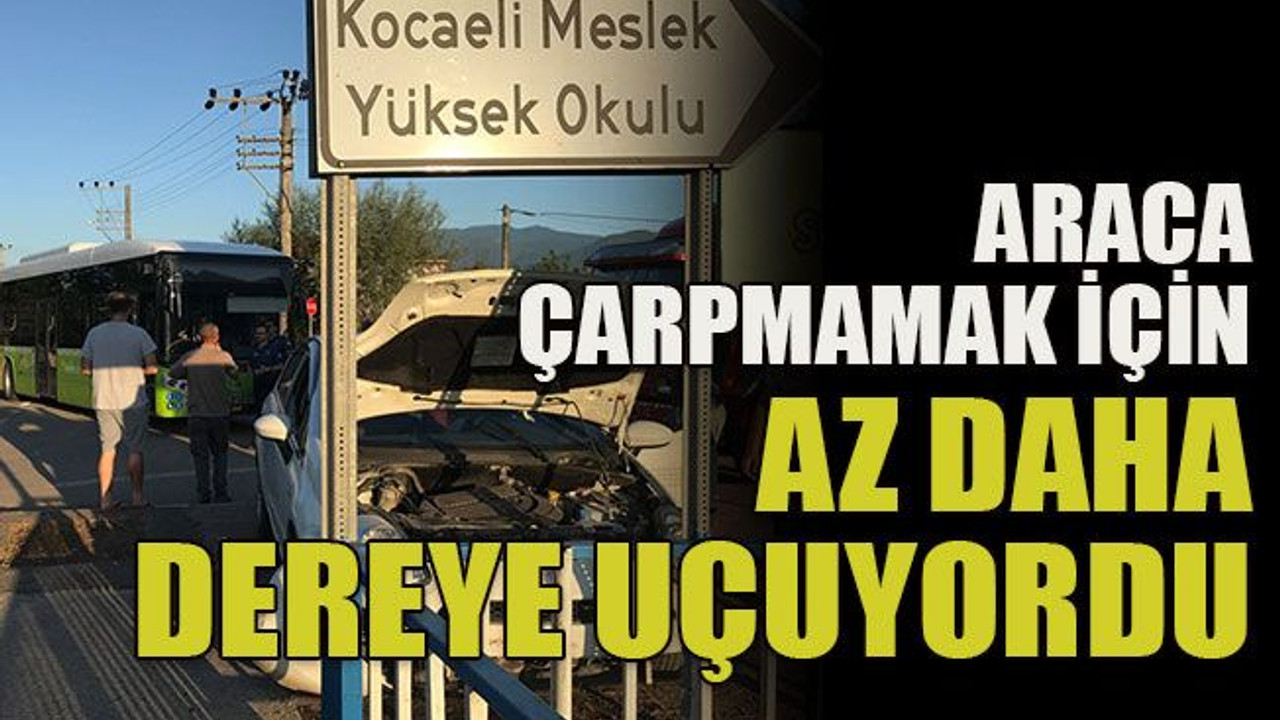 Araca çarpmamak için az daha dereye uçuyordu