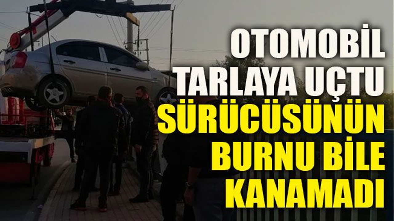 Otomobil tarlaya uçtu, sürücüsünün burnu bile kanamadı