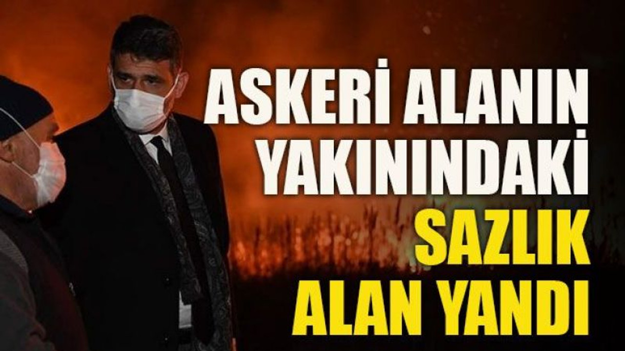 Askeri alanın yakınındaki sazlık alan yandı