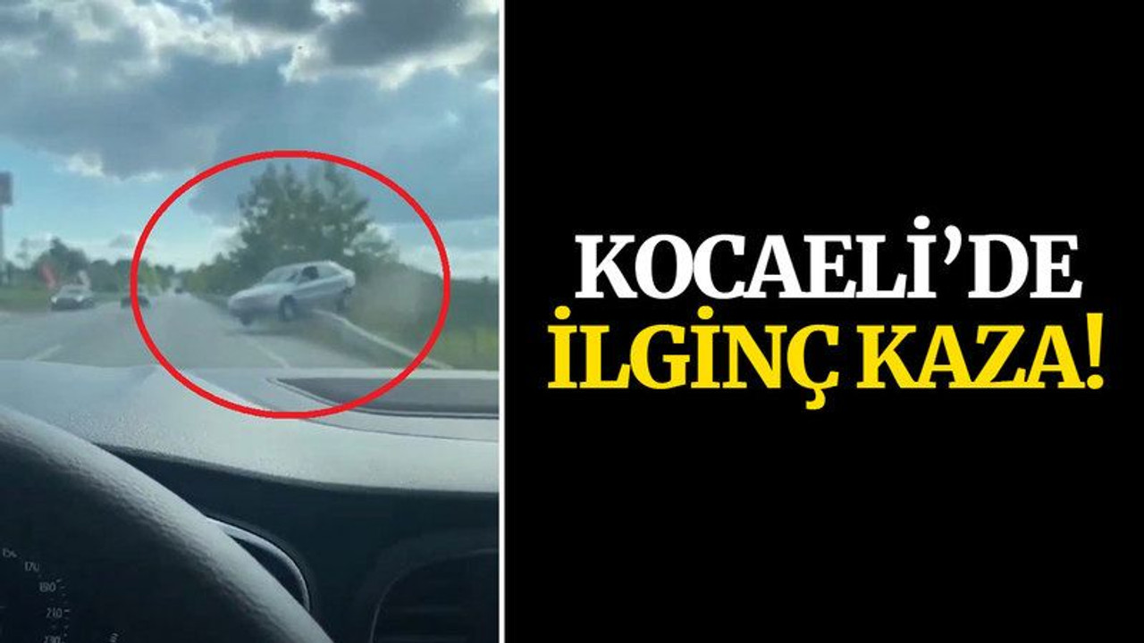 Otomobil asılı kaldı! İlginç kazayı saniye saniye görüntüledi