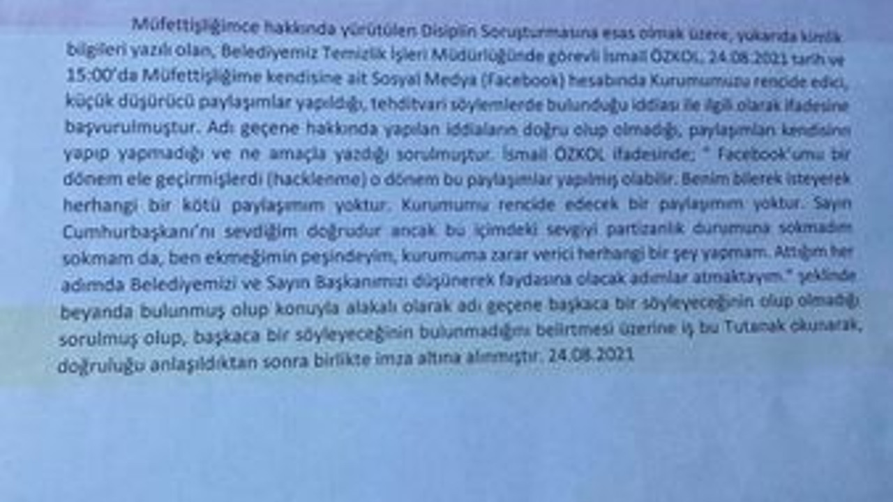 İzmit Belediyesi’nden kovulmuştu: ”Cumhurbaşkanını seviyorum o yüzden paylaşım yapıyorum”