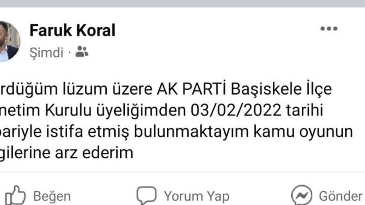 AKP’li yönetici istifa etti