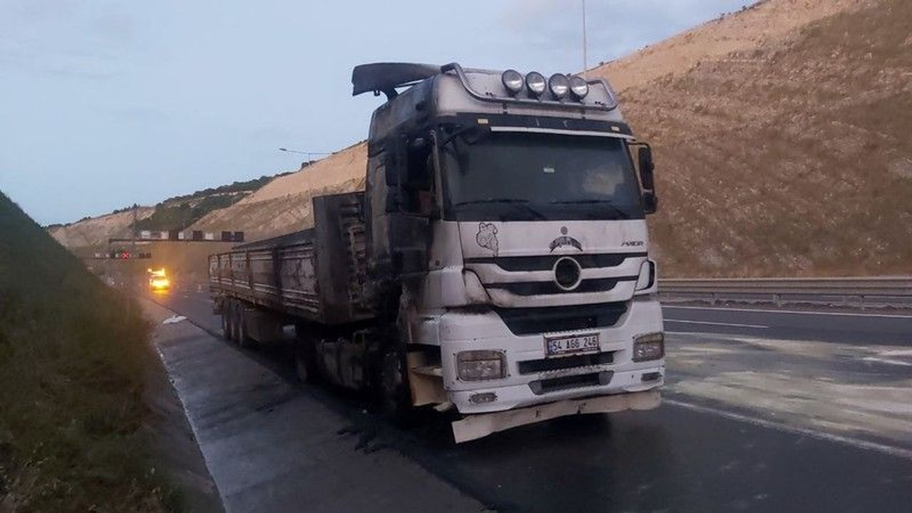 Seyir halindeki tır, alev alev yandı