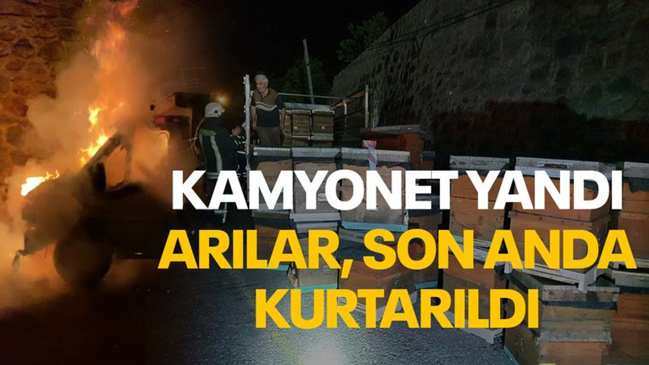 Kamyonet alev alev yandı, arılar son anda kurtarıldı