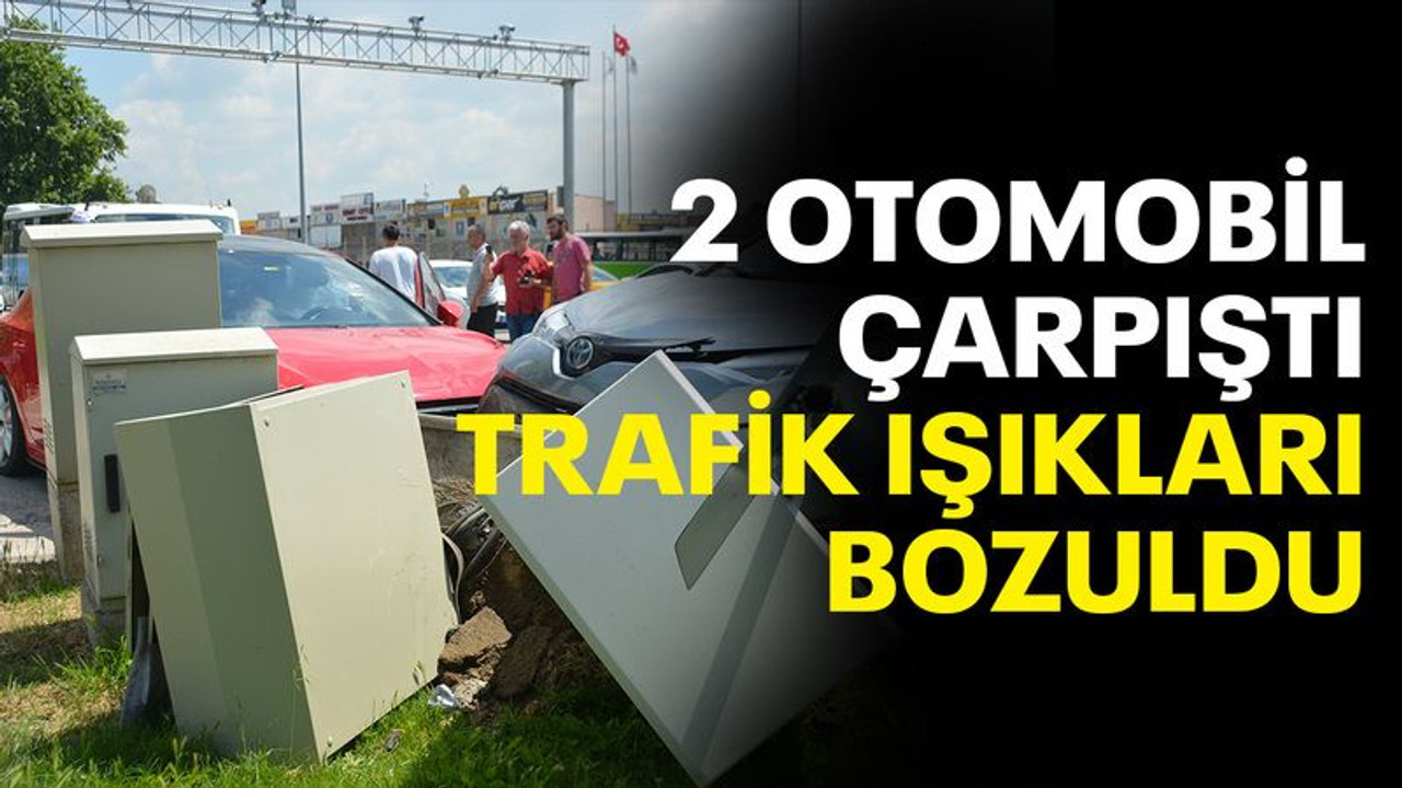 İzmit'te 2 otomobil çarpıştı, trafik ışıkları bozuldu!