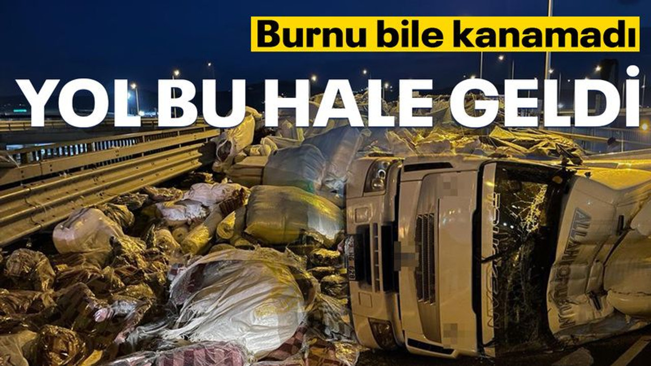 Kocaeli'de tır devrildi, yol bu hale geldi, sürücünün burnu bile kanamadı