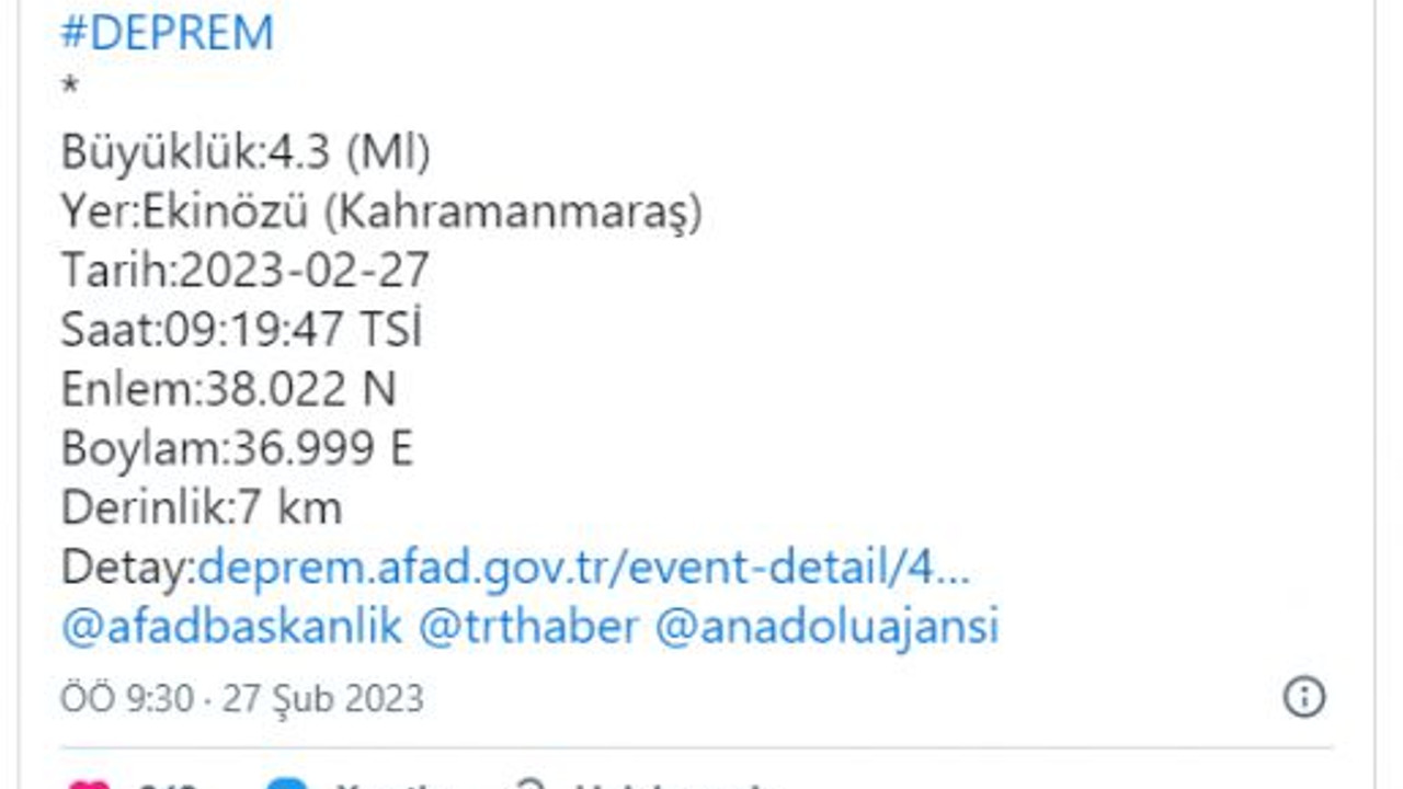 Kahramanmaraş'ta deprem!