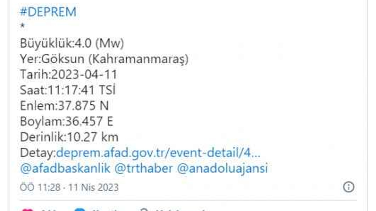 Kahramanmaraş'ta deprem