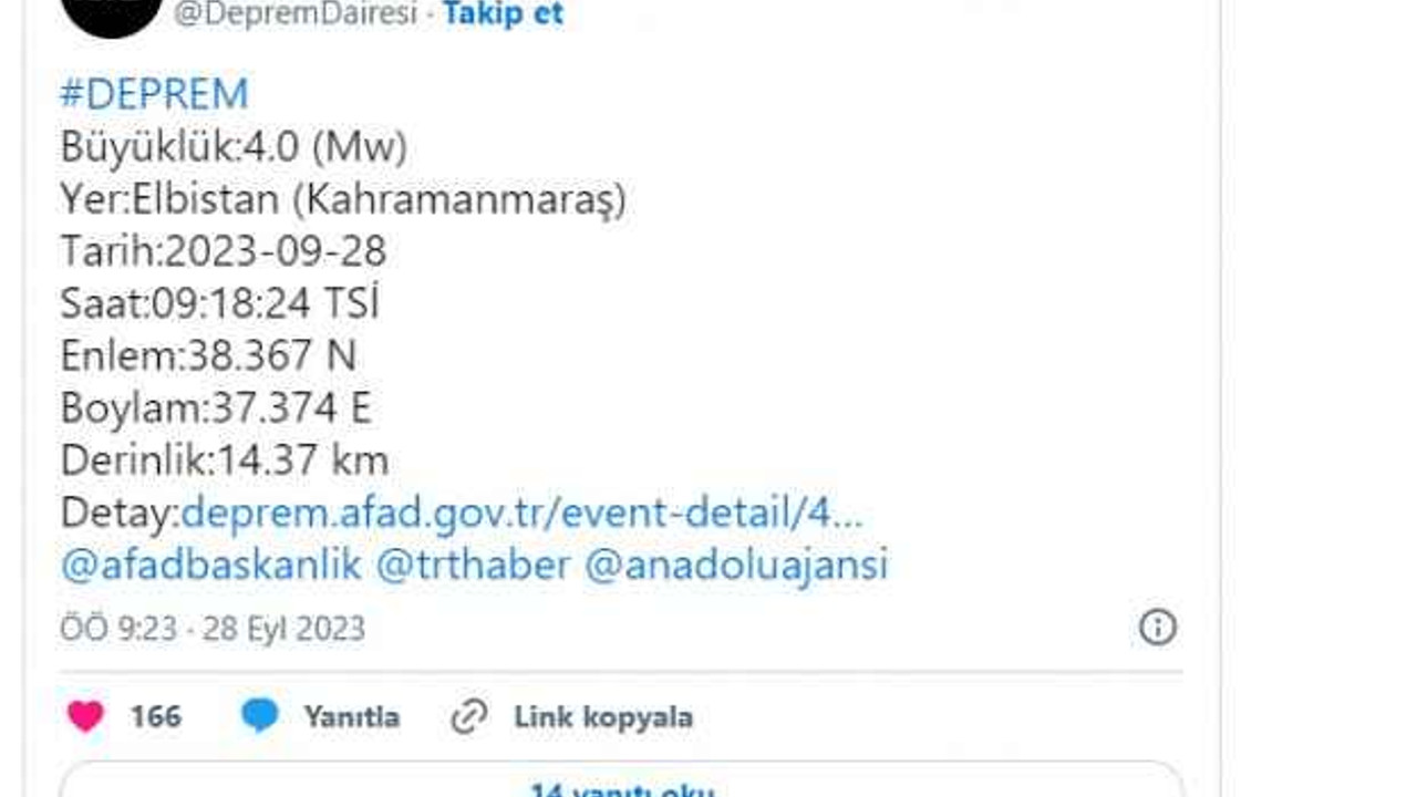 Kahramanmaraş'ta deprem!