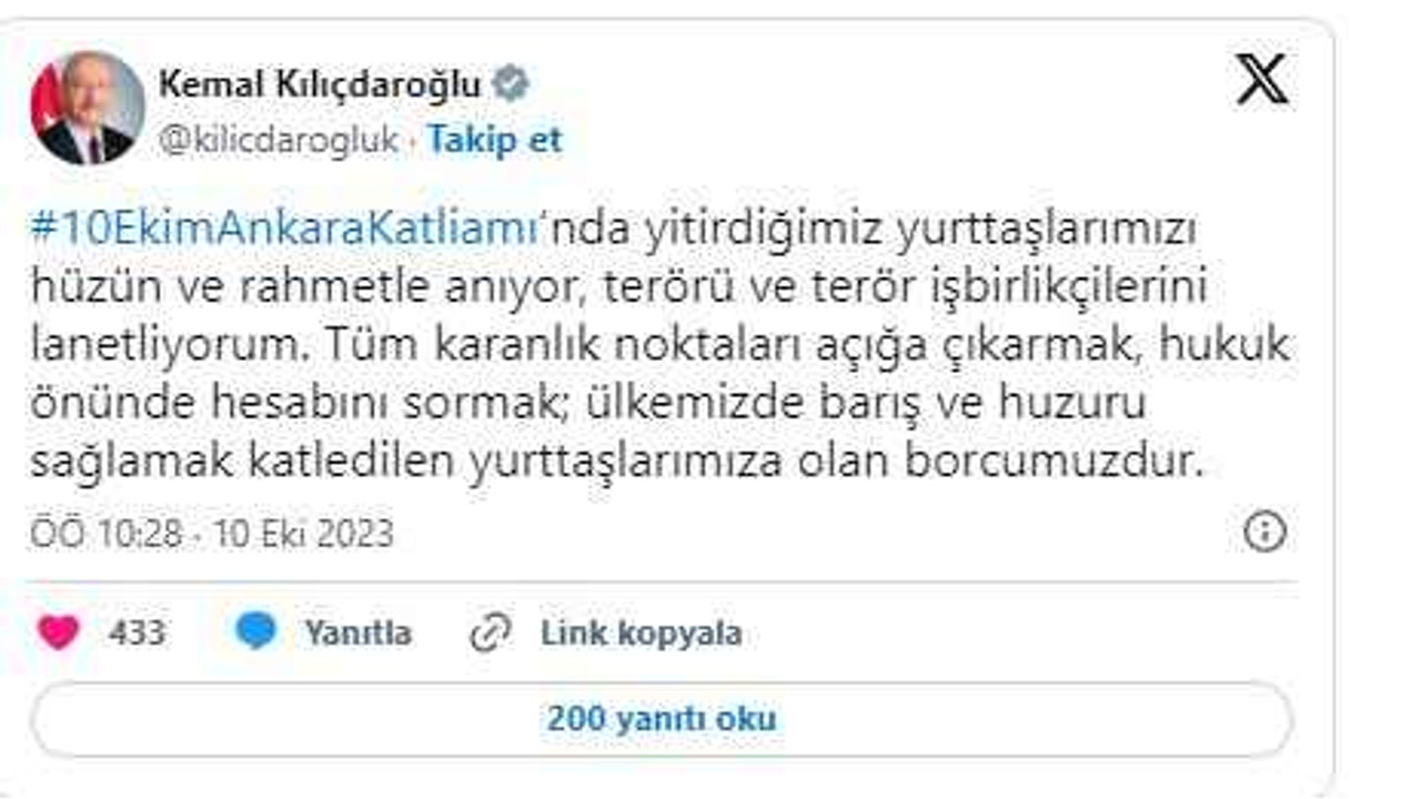 Kılıçdaroğlu’ndan ‘10 Ekim’ mesajı
