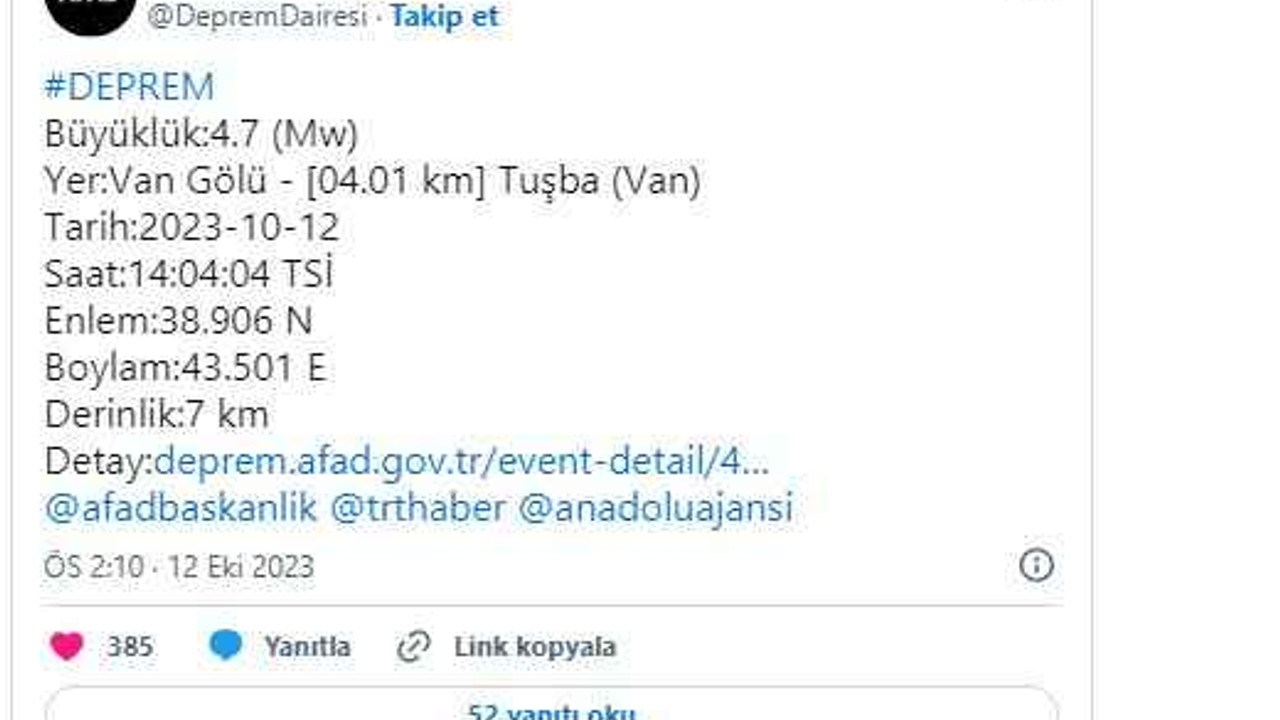 Van'da korkutan deprem!