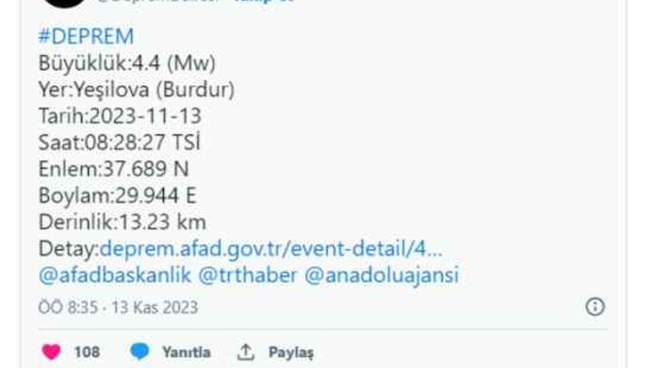 Burdur'da korkutan deprem
