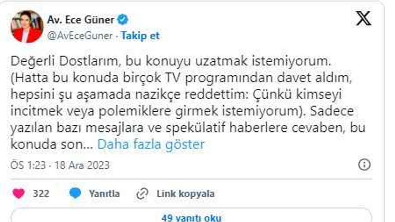 İYİ Parti'den istifa eden Ece Güner'den yeni açıklama