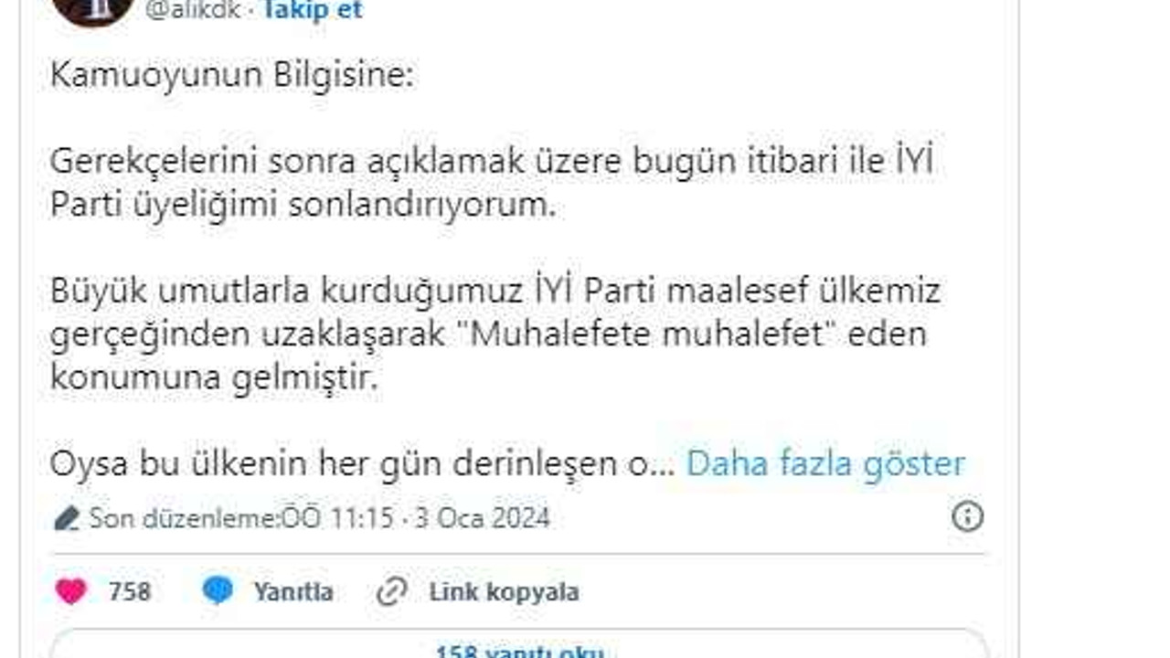 Ali Kıdık, İYİ Parti'den zehir zemberek sözlerle istifa etti!