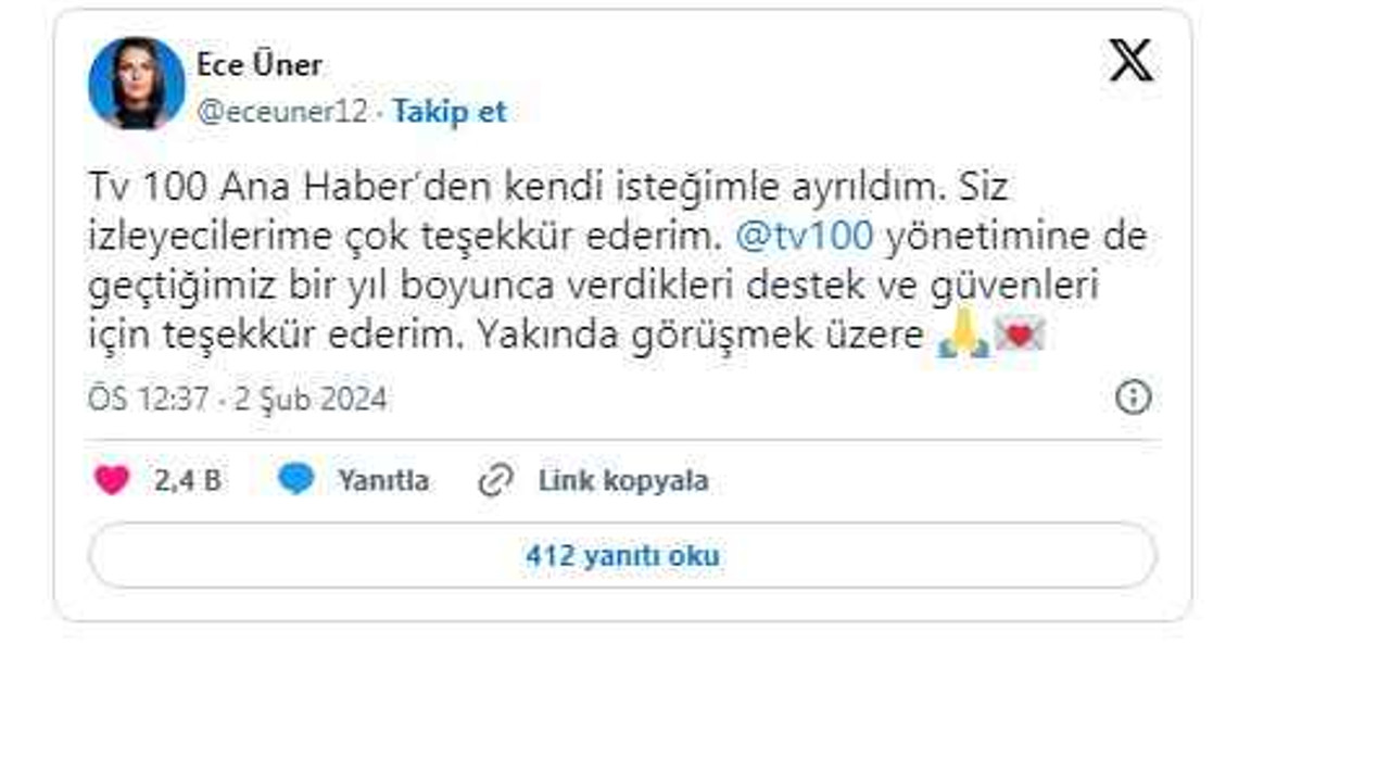 TV100'de Ece Üner depremi!