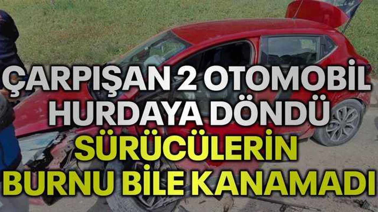 Çarpışan 2 otomobil hurdaya döndü, sürücülerin burnu bile kanamadı