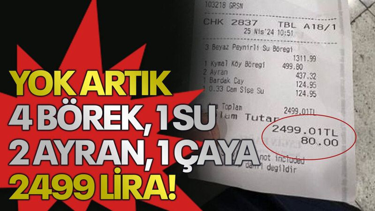 Yok artık, 4 börek, 1 su, 2 ayran, 1 çaya 2499 lira!