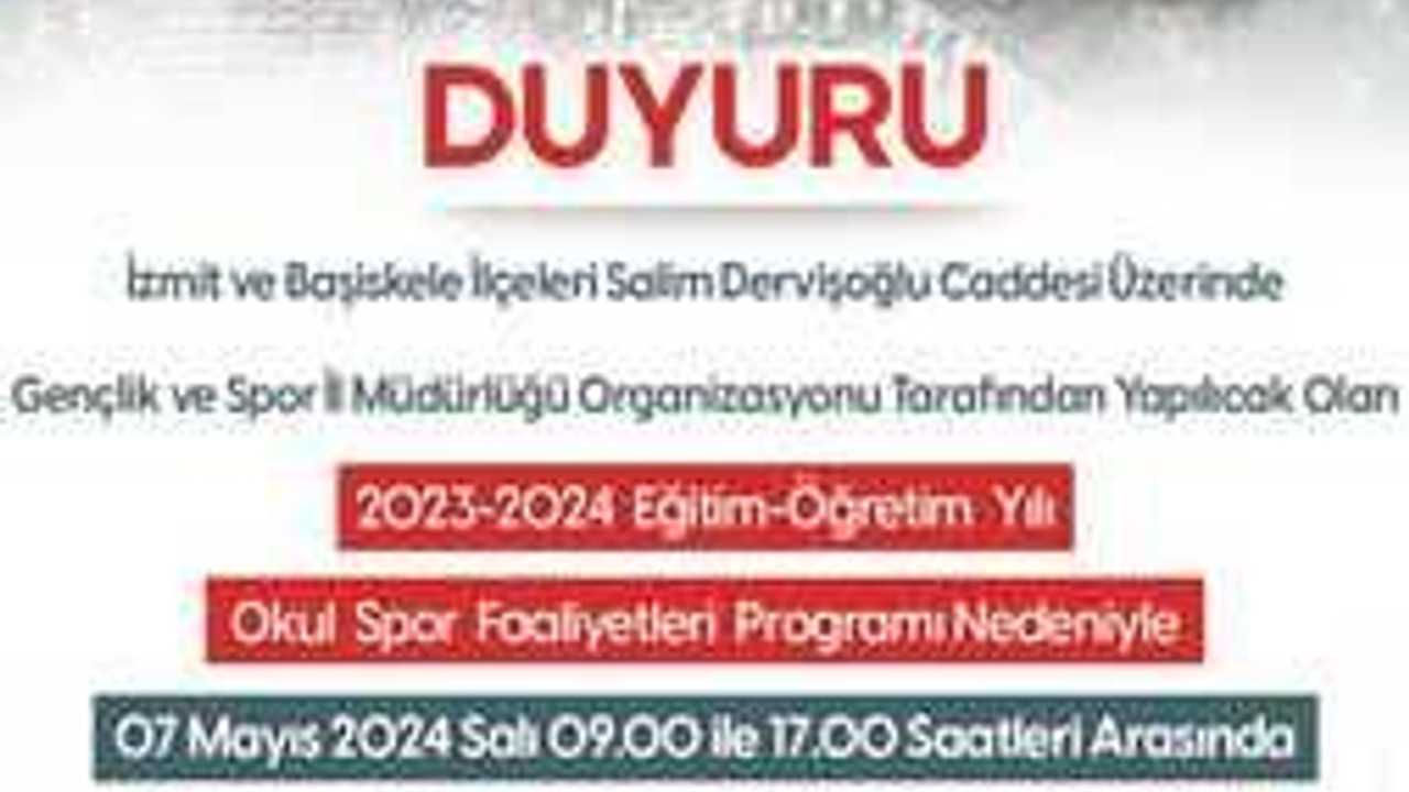 İzmit ve Başiskele'de yarın o cadde trafiğe kapanacak!