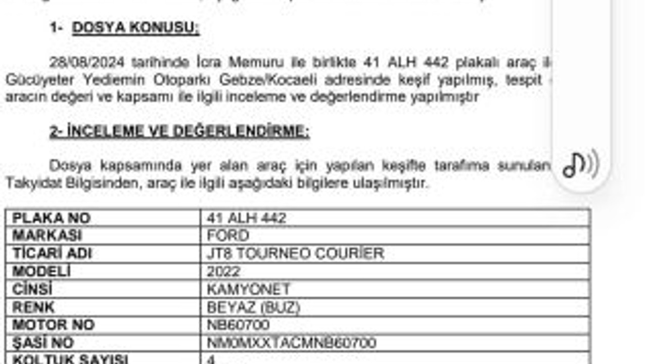 Kocaeli’deki belediyenin resmi aracı icralık oldu