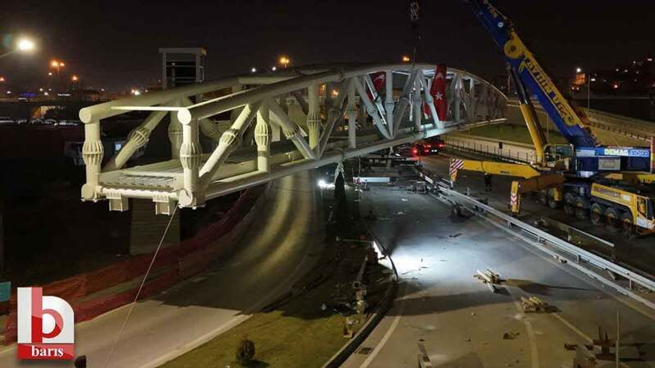 Kocaeli’de gece yarısı 120 tonluk çelik konstrüksiyon monte edildi