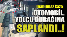 İnanılmaz kaza Otomobil, yolcu durağına saplandı..!