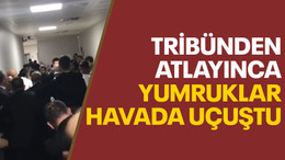 Tribünden atlayan seyircilerle özel güvenlik arasında çıkan kavgada yumruklar havada uçuştu
