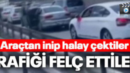 Araçtan inip halay çektiler, Trafiği felç ettiler