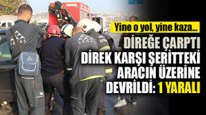 Direğe çarptı, direk karşı şeritteki aracın üzerine devrildi: 1 yaralı