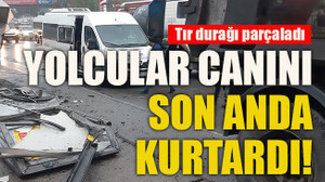 Tır durağı parçaladı ...Duraktaki yolcular canını son anda kurtardı!