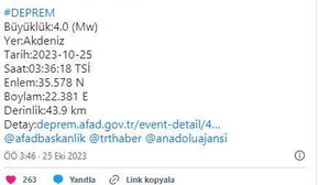 Akdeniz'de 4 büyüklüğünde deprem!