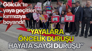 Gölcük'te yaya geçitleri kırmızıya boyandı! "Yayalara öncelik duruşu, hayata saygı duruşu”