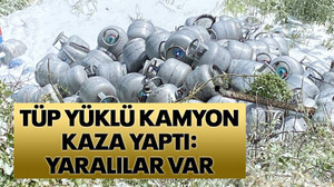 Tüp yüklü kamyon kaza yaptı: Yaralılar var