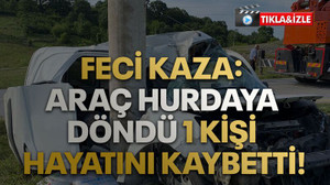 Beton direğe çarpan araç hurdaya döndü: 1 ölü, 1 yaralı