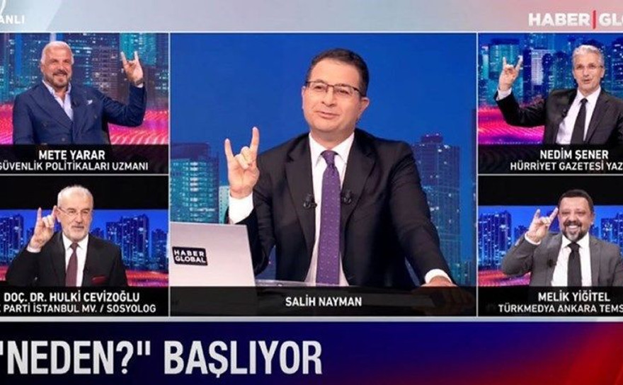 O kanalda canlı yayınında 'bozkurt' işareti