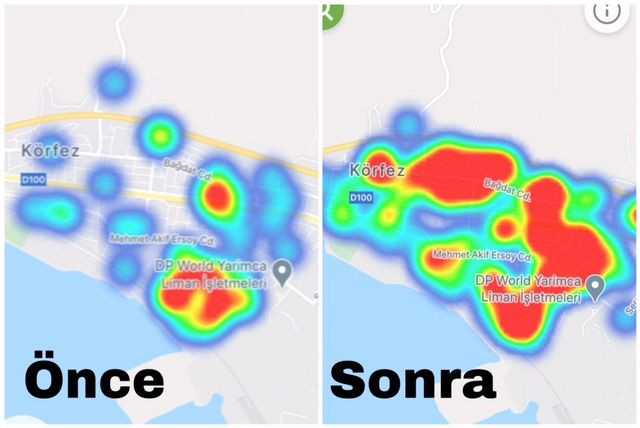 Bakın Kocaeli’nin haritası bir ayda ne hale geldi? İşte kısıtlama öncesi ve sonrası!