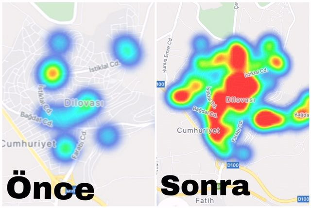 Bakın Kocaeli’nin haritası bir ayda ne hale geldi? İşte kısıtlama öncesi ve sonrası!