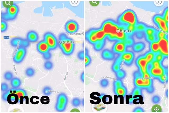 Bakın Kocaeli’nin haritası bir ayda ne hale geldi? İşte kısıtlama öncesi ve sonrası!