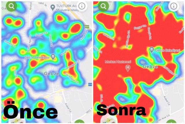 Bakın Kocaeli’nin haritası bir ayda ne hale geldi? İşte kısıtlama öncesi ve sonrası!