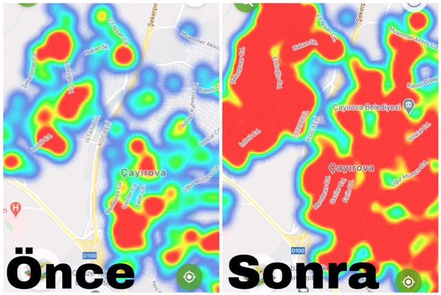Bakın Kocaeli’nin haritası bir ayda ne hale geldi? İşte kısıtlama öncesi ve sonrası!