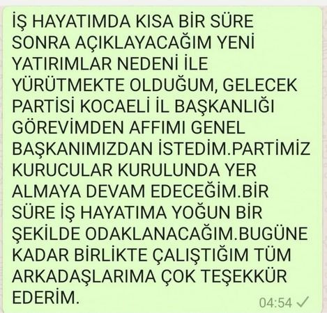 Genel başkanı ağırladı istifa etti