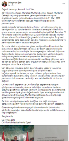 Süleyman Şen, istifasının nedenini açıkladı