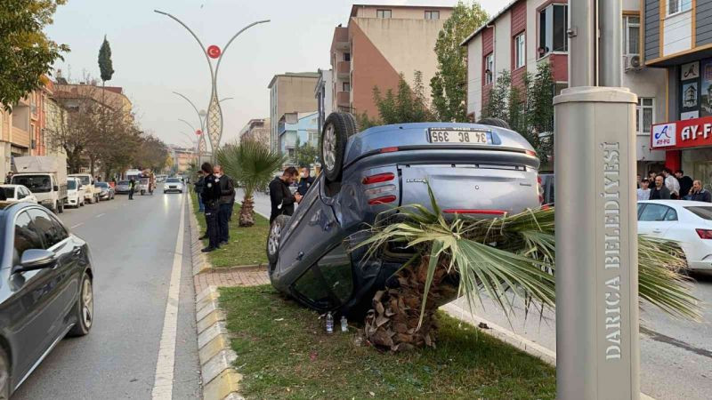 Alkollü sürücü düz yolda otomobiliyle takla attı