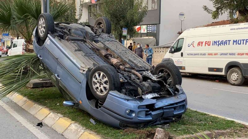 Alkollü sürücü düz yolda otomobiliyle takla attı