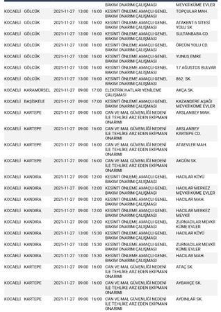 Kocaeli’de 9 ilçede elektrik kesilecek (27 Kasım Cumartesi)