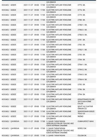 Kocaeli’de 9 ilçede elektrik kesilecek (27 Kasım Cumartesi)