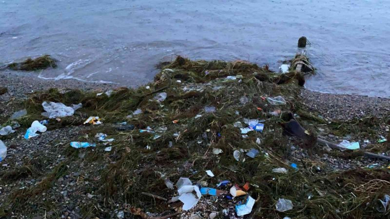 Fırtınanın ardından deniz kenarı çöplüğe döndü