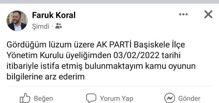 AKP’li yönetici istifa etti