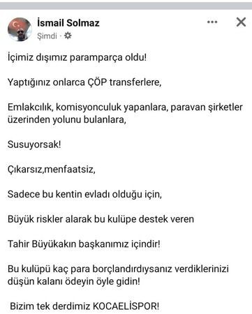 AKP’li yönetici eleştirdi Kocaelispor Yöneticisi beğendi